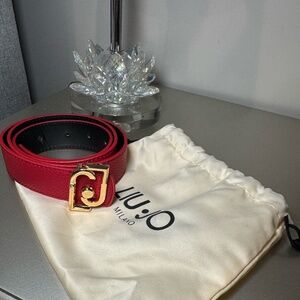 Liu Jo Milano Red Leather Logo Belt with Gold Buckle | Size S | New